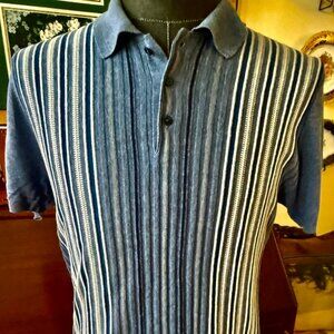 NEW-Corneliani Silk Linen Striped 3-Button Polo Shirt Mens Size 48, $575RT